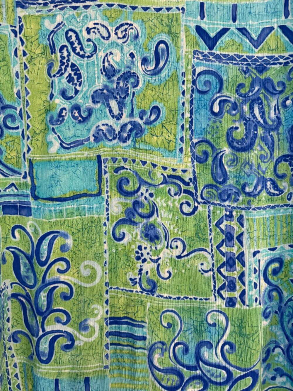 Vintage 90s CM Shapes Blue Green Printed Button Down Blouse L/XL - Picture 8 of 10